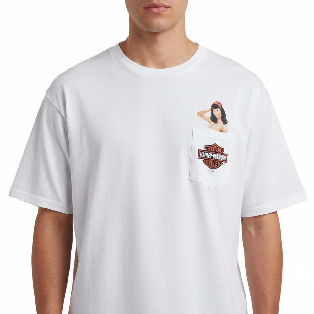 Harley Davidson T-Shirt Men's 3XL White Pin Up Girl Laurel Maryland Graphic‎ Tee